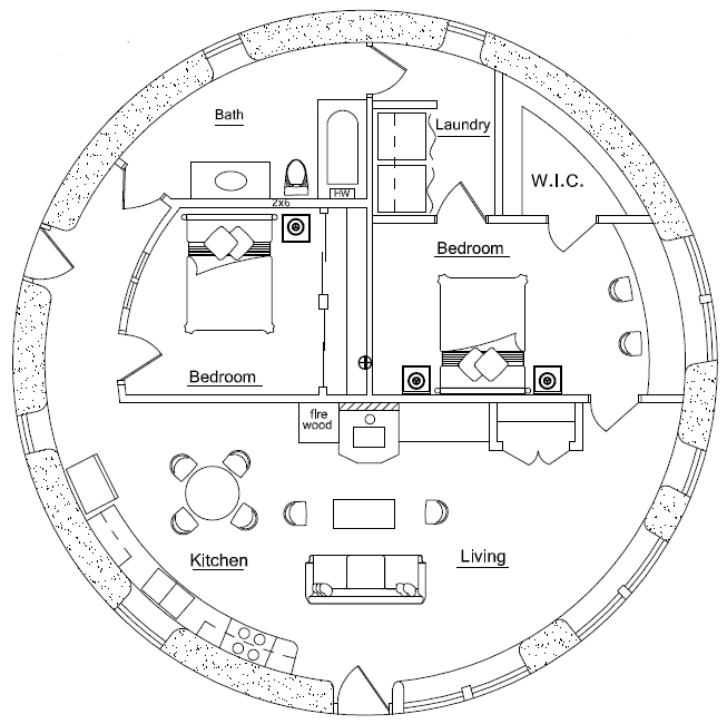 33  10m Roundhouse 2 Bedroom Earthbag House  Plans 