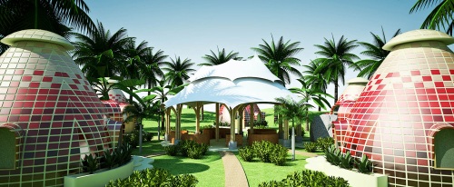 Mindfulness Project site plan -- dome cluster and gazebo (click to enlarge)