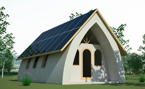 Insulated earthbag vault with solar panels (click to enlarge)