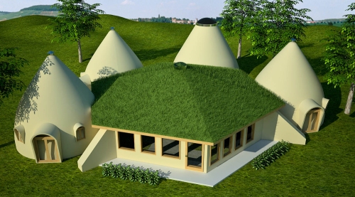 Earthbag Lodge with Domes (click to enlarge)