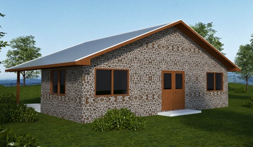 This cordwood house could be built with earthbags, straw bales or other sustainable materials. (click to enlarge)